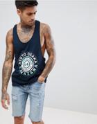Asos Design Extreme Racer Back Tank With Japanese City Text - Navy