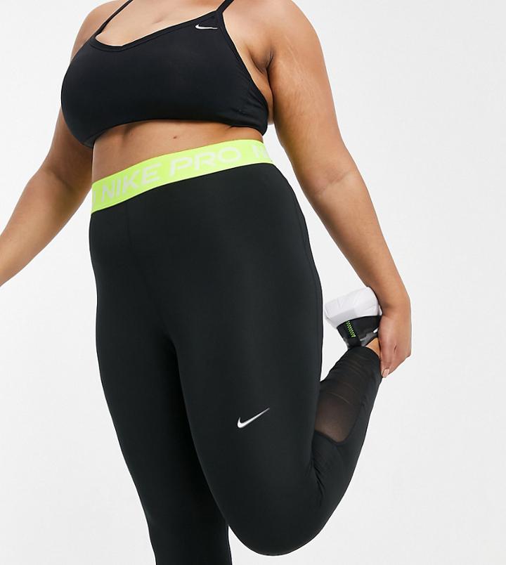 Nike Training Plus Pro 365 Leggings With Waistband In Black Volt