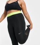 Nike Training Plus Pro 365 Leggings With Waistband In Black Volt