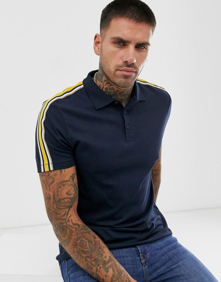 Asos Design Organic Polo Shirt With Contrast Taping-navy