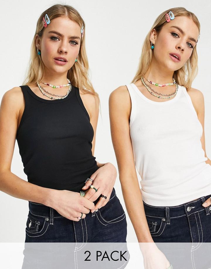 Weekday Close 2 Pack Organic Cotton Ribbed Racer Tank Top In Black And White-multi