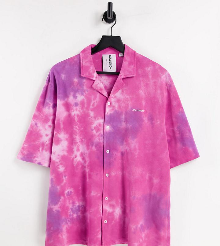 Collusion Unisex Oversized Pink Tie-dye Shirt In Pique Fabric - Part Of A Set