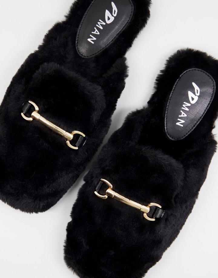 Public Desire Man Rococo Faux Fur Bar Slippers In Black
