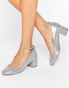 Faith Alexa Ankle Strap Silver Mid Heeled Shoes - Silver