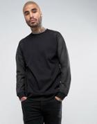 Asos Longline Long Sleeve T-shirt With Mesh Sleeves - Black