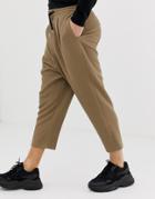 Asos Design Drop Crotch Tapered Crop Smart Pants In Camel With Drawcord-beige