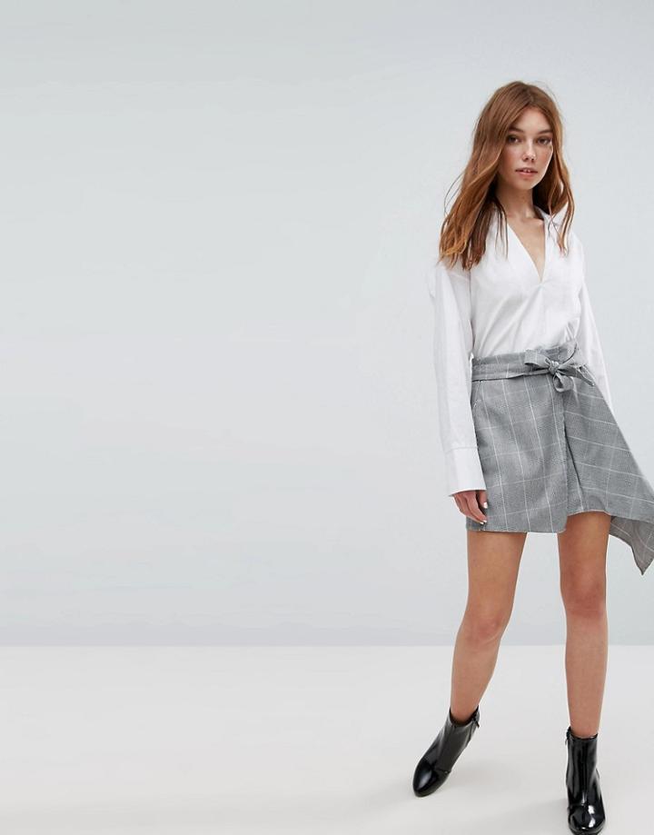 Bershka Heritage Check Asymmetric Skirt - Gray