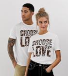 Help Refugees Choose Love T-shirt In White Organic Cotton With Leopard Print