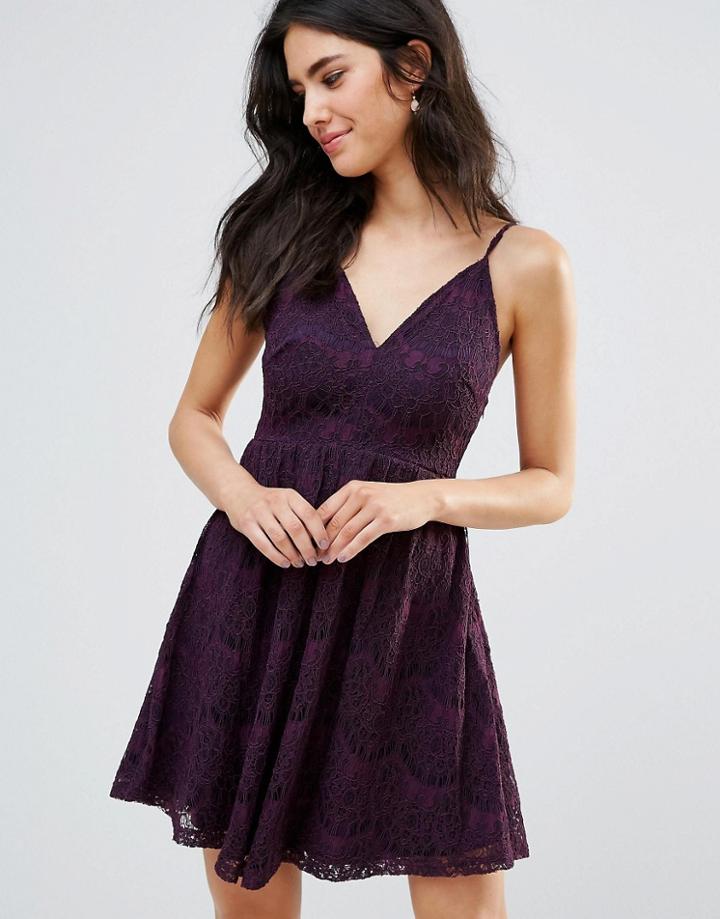 Oh My Love Lace Cami Skater Dress - Red