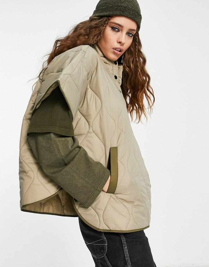 Only Snap Detail Quilted Sleeveless Vest In Stone-neutral