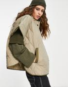 Only Snap Detail Quilted Sleeveless Vest In Stone-neutral