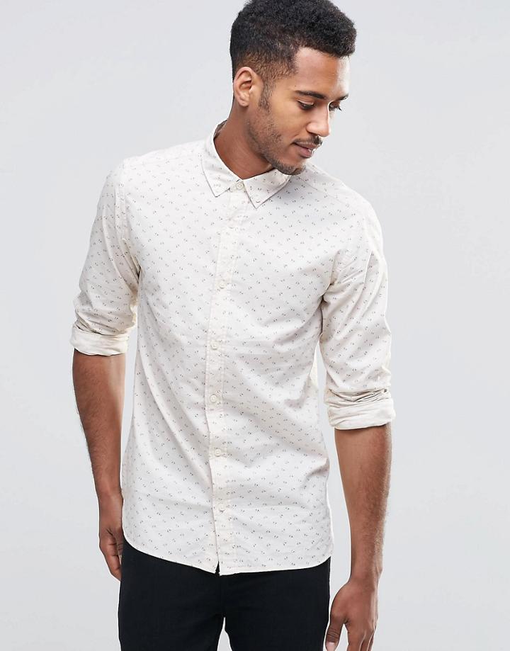 Jack & Jones Long Sleeved Shirt With Bird Print - White