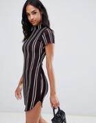 Ax Paris Short Sleeve Striped Dress - Black