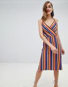 Warehouse Rainbow Strappy Wrap Dress - Multi