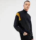 Asos Design Tall Sweatshirt With Turtleneck And Color Blocking In Black - Green
