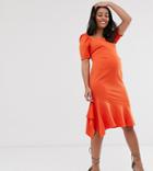 Asos Design Maternity Milkmaid Pephem Midi Dress - Orange