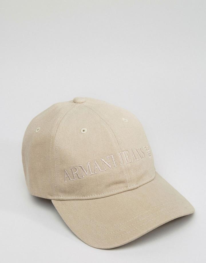 Armani Jeans Logo Baseball Cap In Beige - Beige