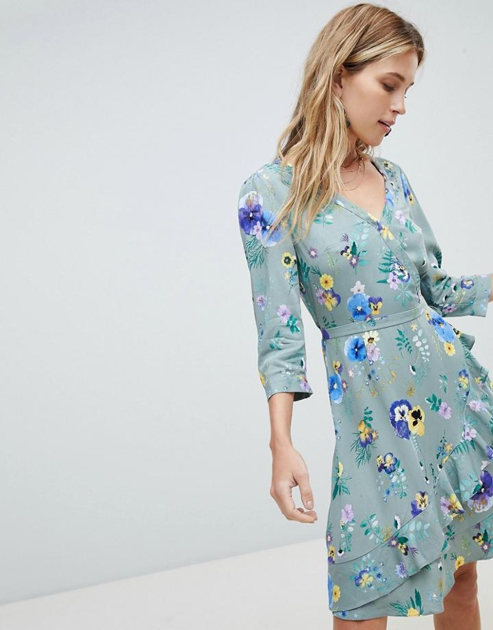 Oasis Floral Wrap Tea Dress - Multi