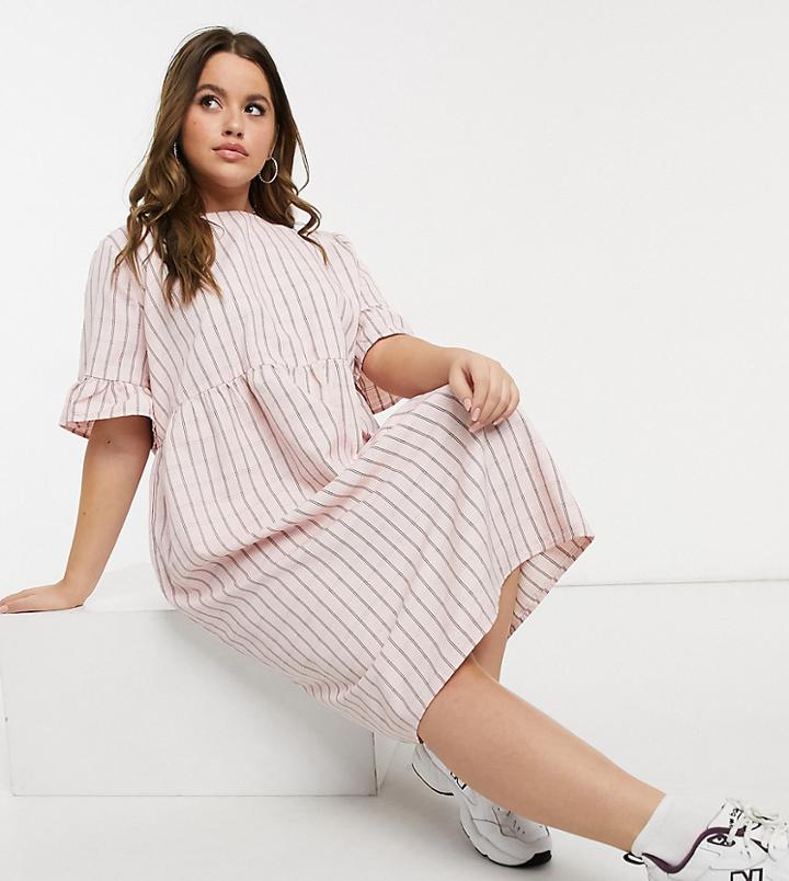 Lola May Curve Midi Smock Dress In Pink Plaid