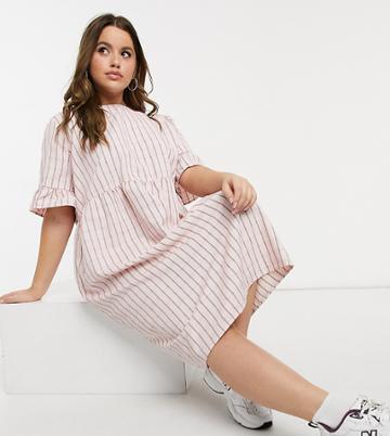 Lola May Curve Midi Smock Dress In Pink Plaid