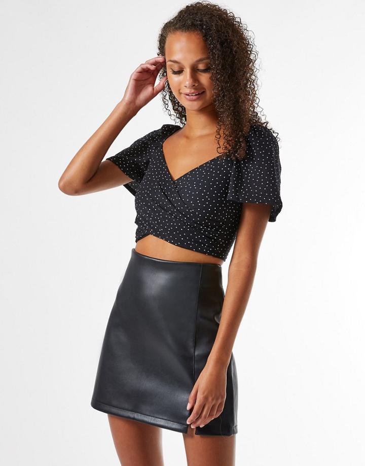 Miss Selfridge Spot Print Wrap Blouse In Black-white