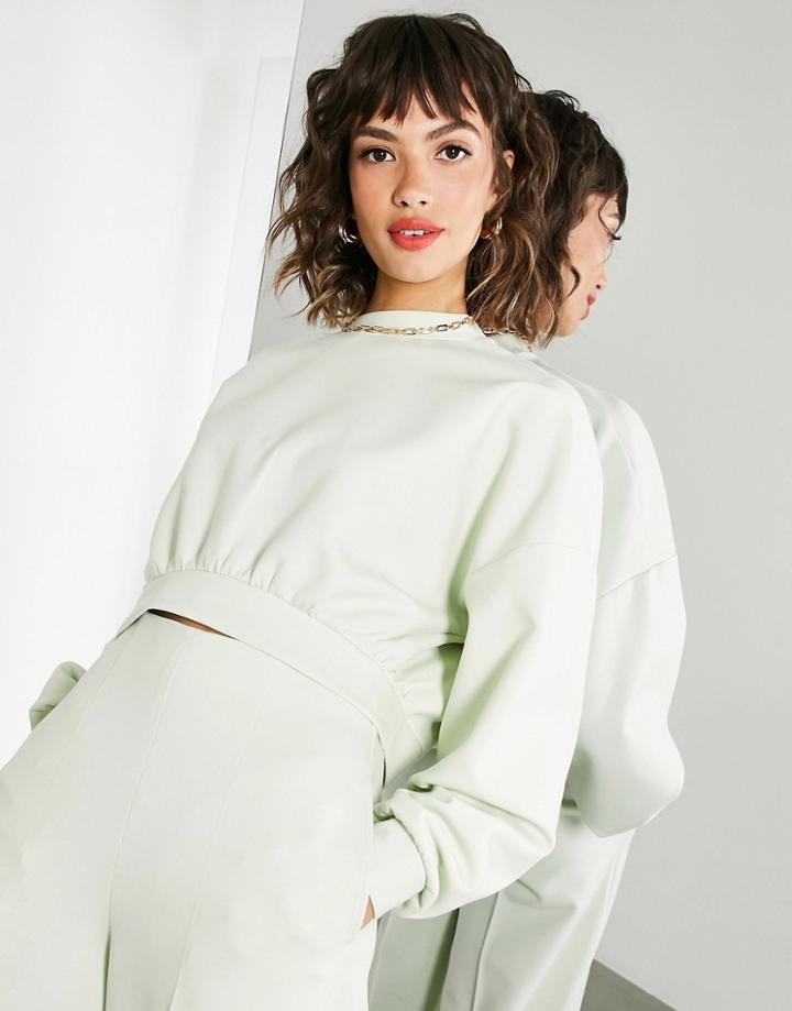Asos Edition Cropped Jersey Sweatshirt In Sage Green