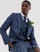 Asos Design Wedding Slim Suit Jacket In Tonal Blue Wool Mix Check