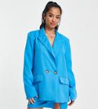 Naanaa Petite Dad Blazer In Cyan Blue