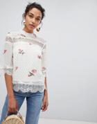 Vila Metallic Spot Lace Insert Top - Multi