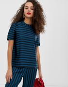 Pieces Tika Stripe High Neck Top - Navy