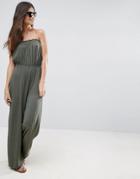 Asos Bandeau Jersey Jumpsuit With Wide Leg - Green