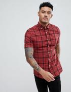 Asos Design Skinny Twill Check Shirt In Red - Red