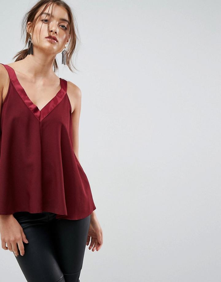 Asos Tie Shoulder Tank In Matt & Shine - Red