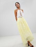 Asos Design Lace Maxi Prom Skirt-yellow