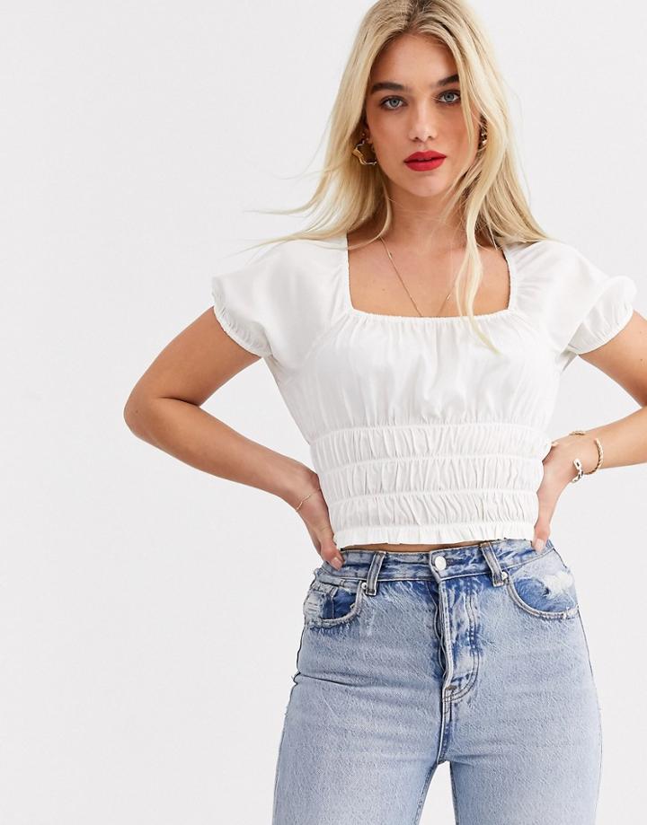 Vero Moda Shirred Square Neck Top-white