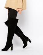 Faith Navaro Black Suede Gold Detail Heeled Over The Knee Boots - Black