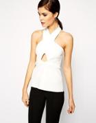 Asos Top With Halter Neck Cut Out In Smart Fabric - Ivory