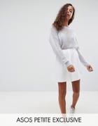 Asos Petite Mini Skater Skirt With Pleats In Rib - White