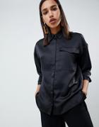 Asos Design Oversized Shirt In Satin - Black