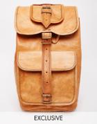 Reclaimed Vintage Leather Long Strap Backpack - Tan