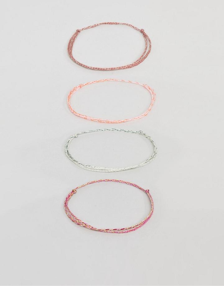 Asos Design Plaited Woven Bracelet Pack In Pink - Pink