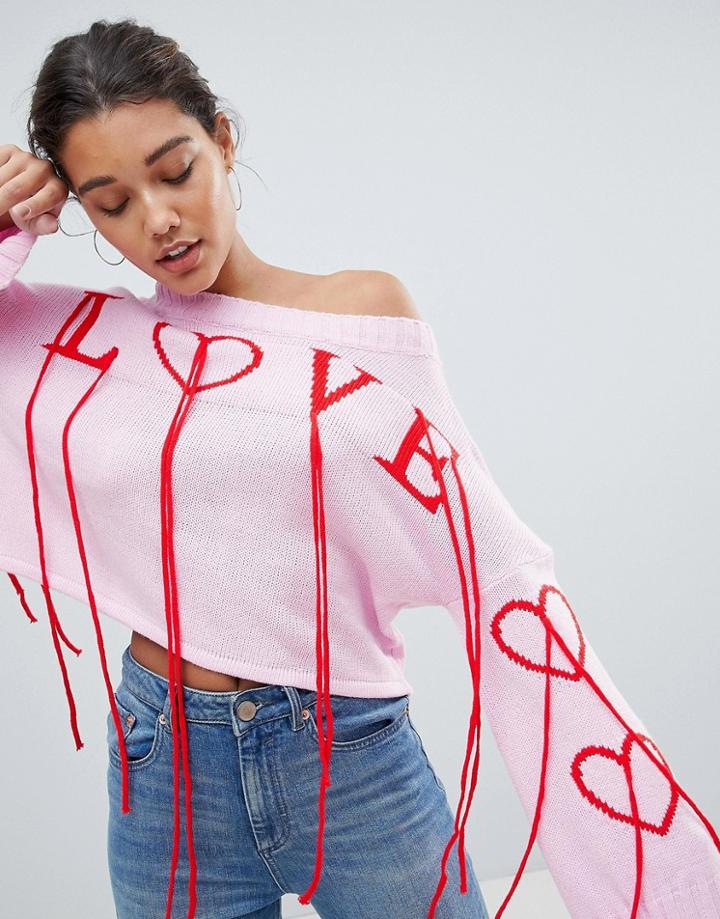 Missguided Love Sweater With Tassels - Pink