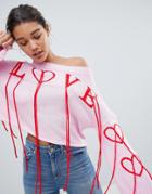 Missguided Love Sweater With Tassels - Pink