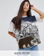 Asos Petite T-shirt In Boxy Fit With Retro Bear Print - Gray