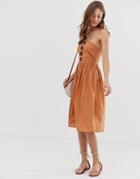 Asos Design Bandeau Midi Sundress With Coconut Buttons-brown