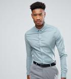 Asos Tall Skinny Shirt In Slate With Button Down Collar - Blue