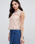 Qed London High Neck Long Sleeve Lace Top - Pink