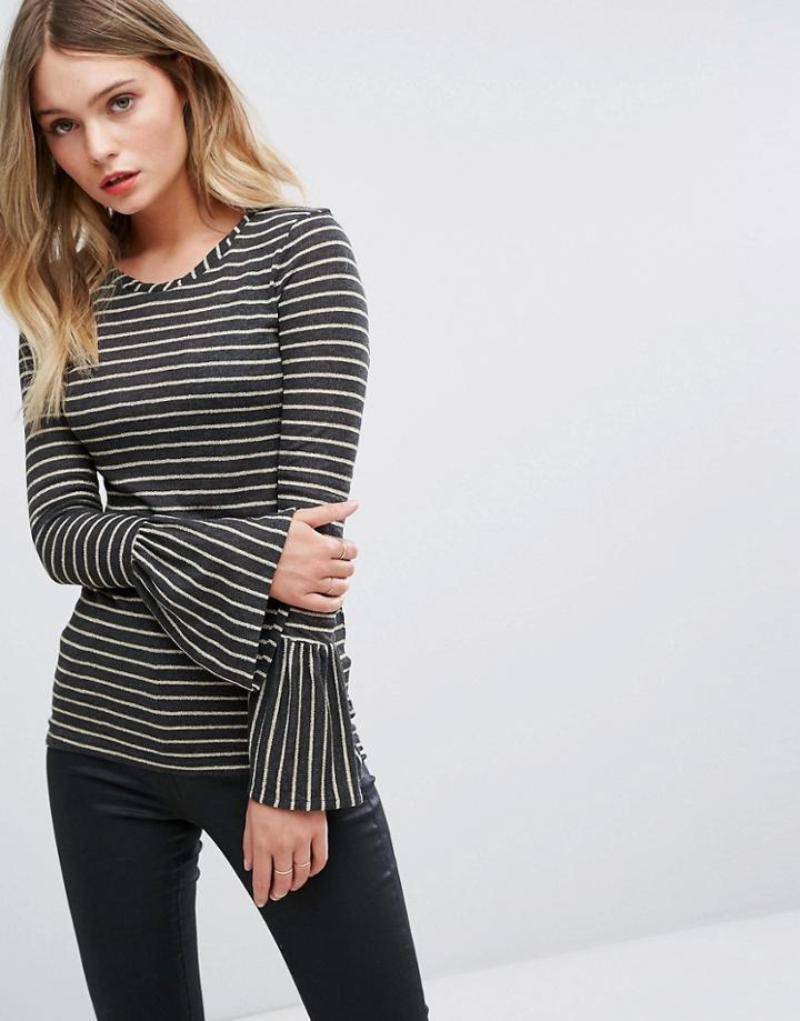 Sisley Lurex Stripe Bell Sleeve Top - Gray