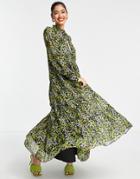 Asos Edition Tiered Maxi Dress In Ditsy Floral Print In Black