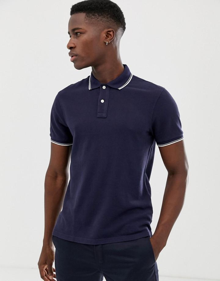 J.crew Mercantile Slim Fit Tipped Pique Polo In Navy - Navy